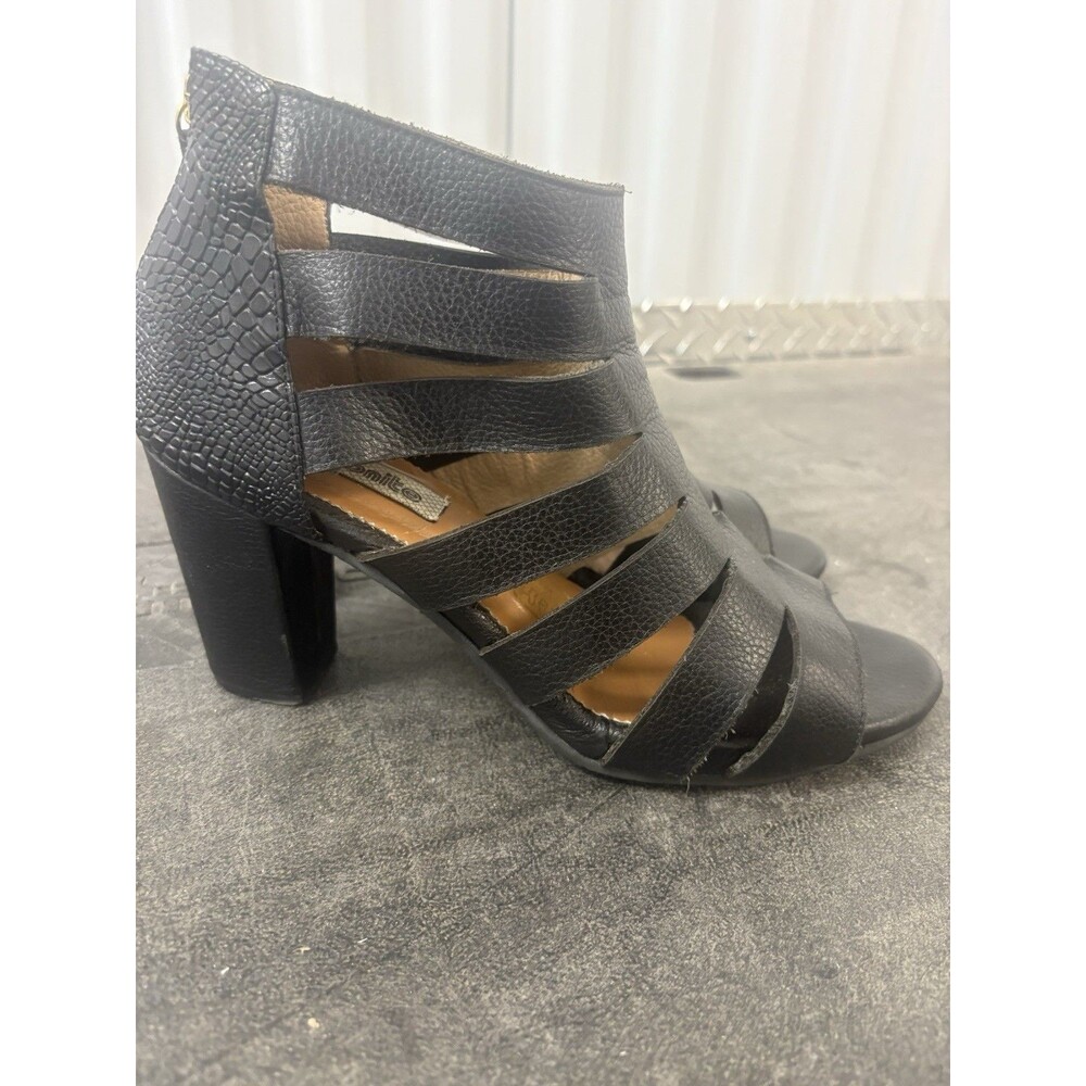 Bon Bonite Strappy Ankle Sandals Heel Pebble Leather Eu 40 Us 8.5